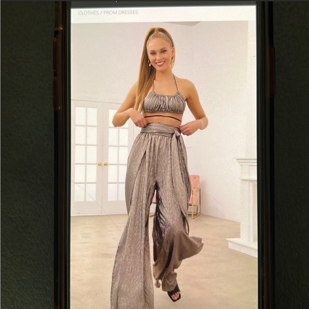 Disco Shiny Silver Matching Set Two Piece